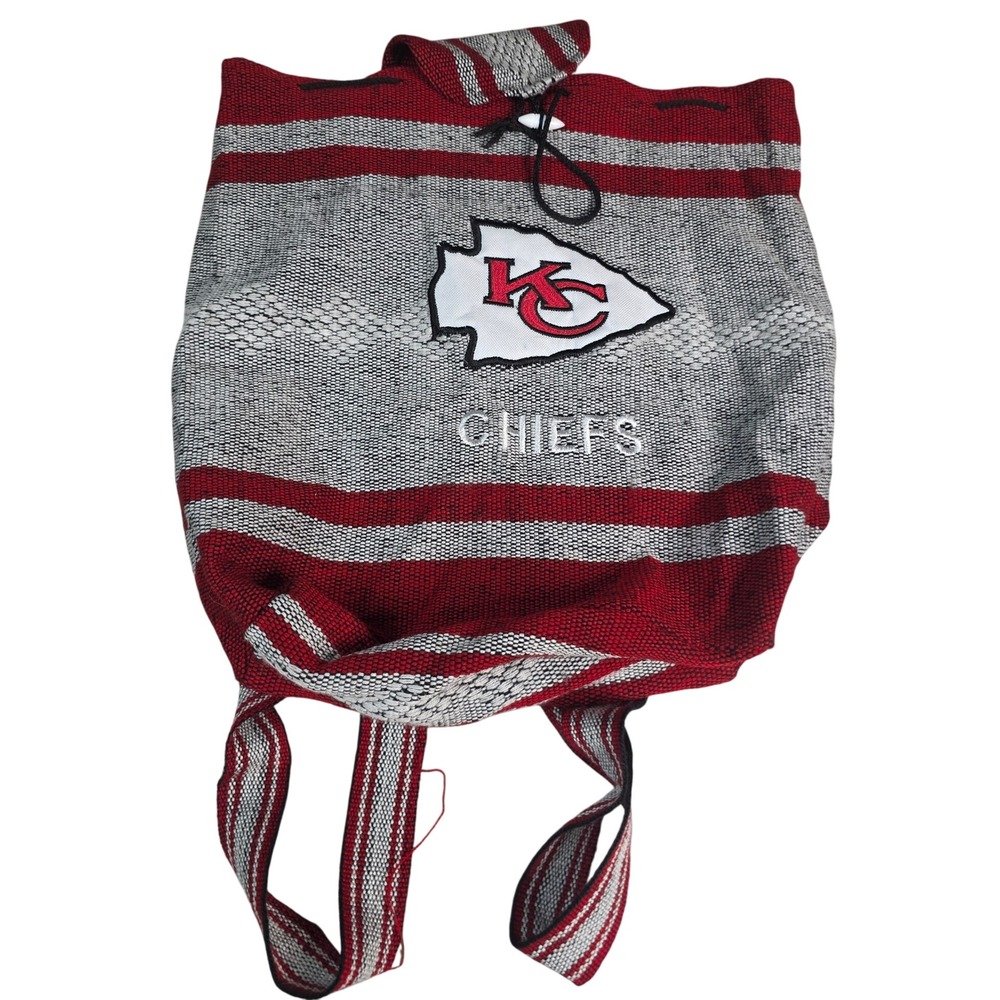 Kansas City Chiefs Woven Baja Backpack Red Grey Striped Drawstring Bag S4
